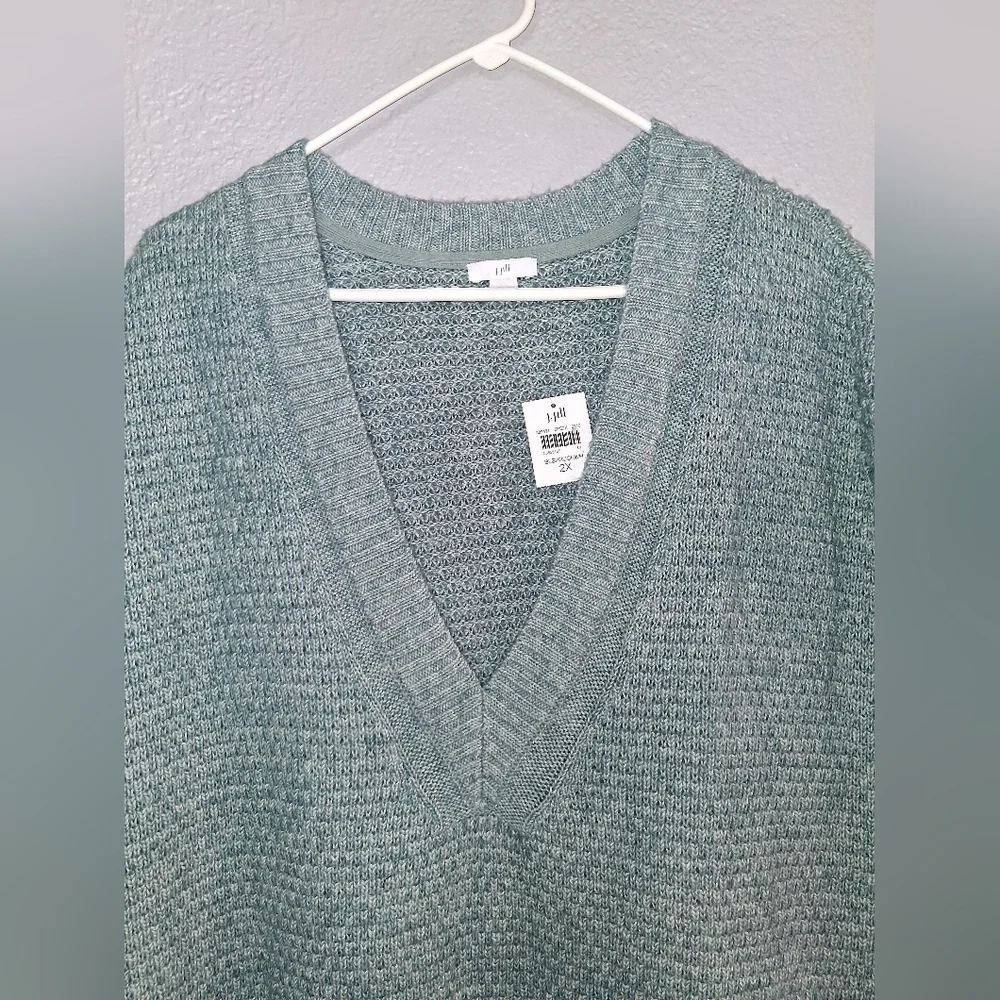 J Jill NWT Light Blue Textured Knit Cotton Blend Sweater Vest 2X